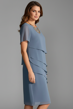 Marlowe | Vestido Feminino Manga Curta Painel Frontal em Camadas