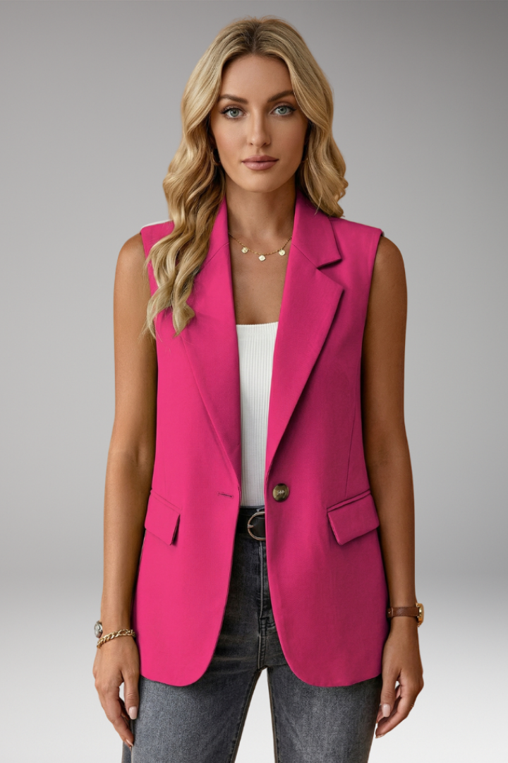 Mulher Blazer Sem Mangas Colarinho Entalhado com Bolsos