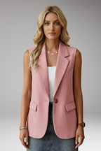 Mulher Blazer Sem Mangas Colarinho Entalhado com Bolsos
