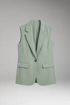 Mulher Blazer Sem Mangas Colarinho Entalhado com Bolsos