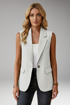 Mulher Blazer Sem Mangas Colarinho Entalhado com Bolsos