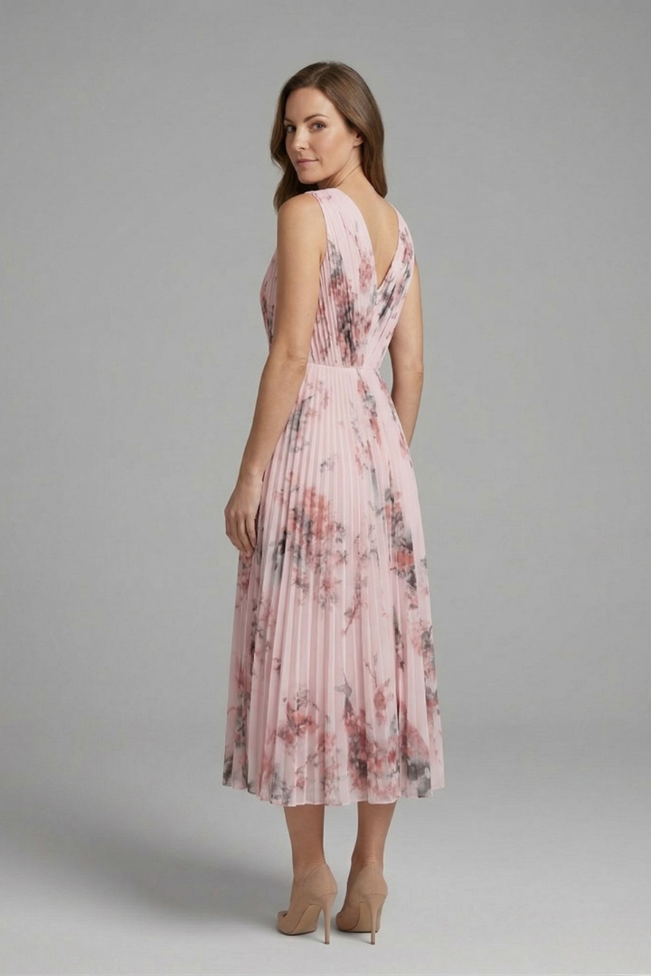 Wilhelmina | Vestido Feminino Sem Manga Decote V Plissado Midi