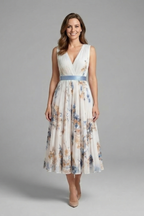 Wilhelmina | Vestido Feminino Sem Manga Decote V Plissado Midi