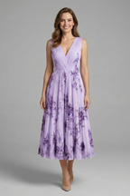 Wilhelmina | Vestido Feminino Sem Manga Decote V Plissado Midi