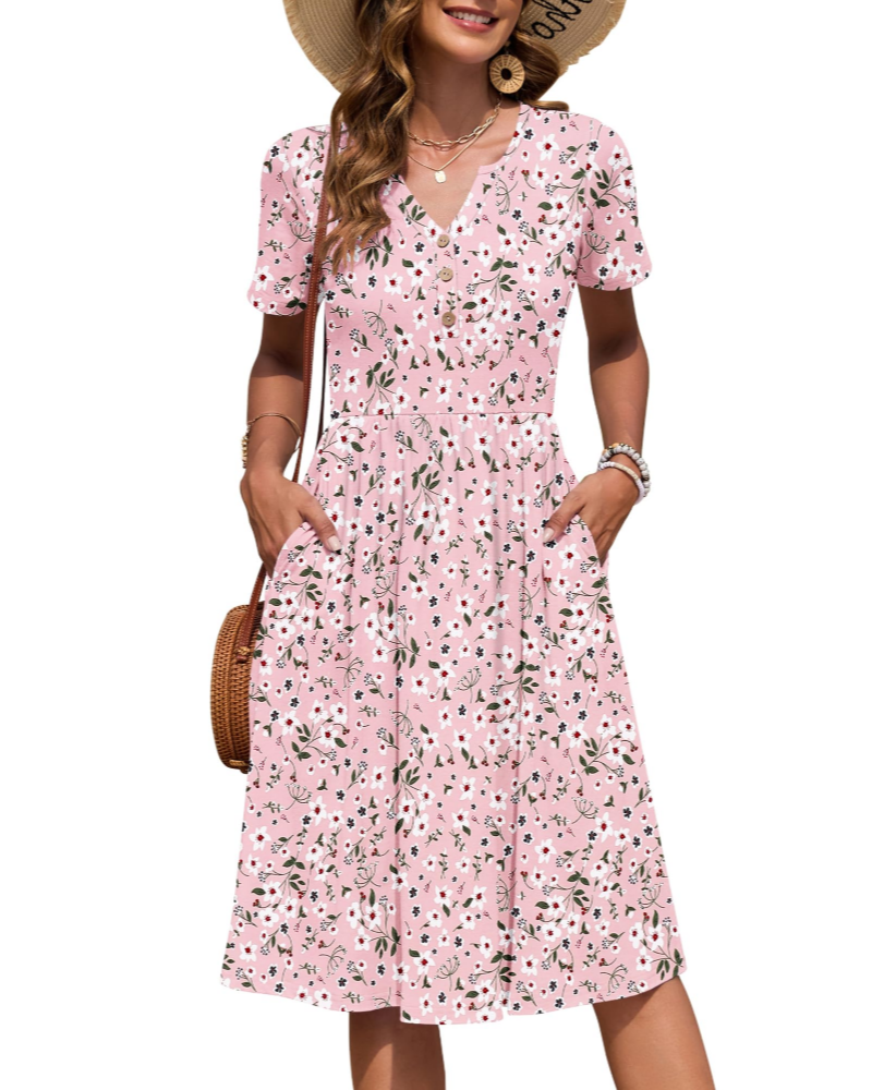 Vestido Midi para Mulher Verão | Decote em V, Cintura Império, Bolsos