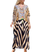 Kaia | Vestido Kaftan Feminino Longo Viscose Decote V Mangas Largas