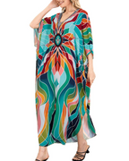Kaia | Vestido Kaftan Feminino Longo Viscose Decote V Mangas Largas