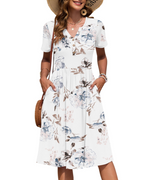 Vestido Midi para Mulher Verão | Decote em V, Cintura Império, Bolsos