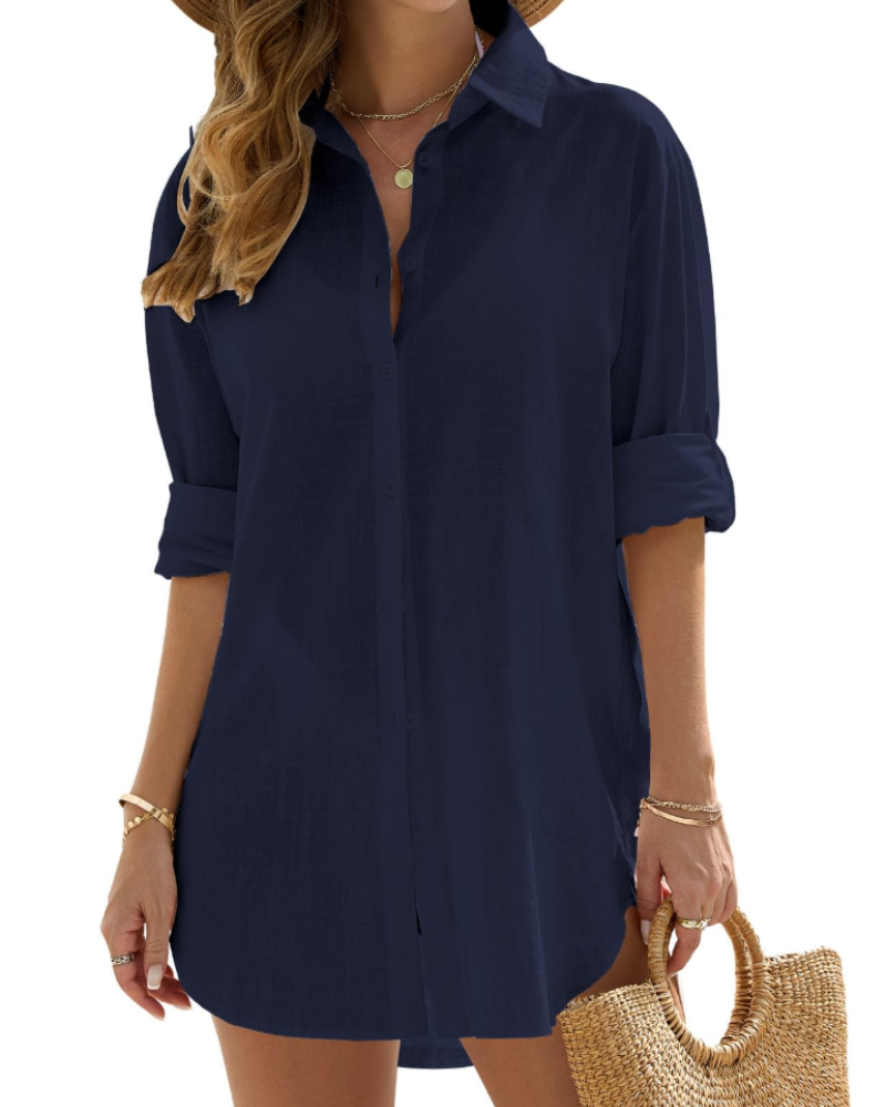 Camisa de Praia Mulher | Mangas Longas Ajustáveis | Tecido Leve