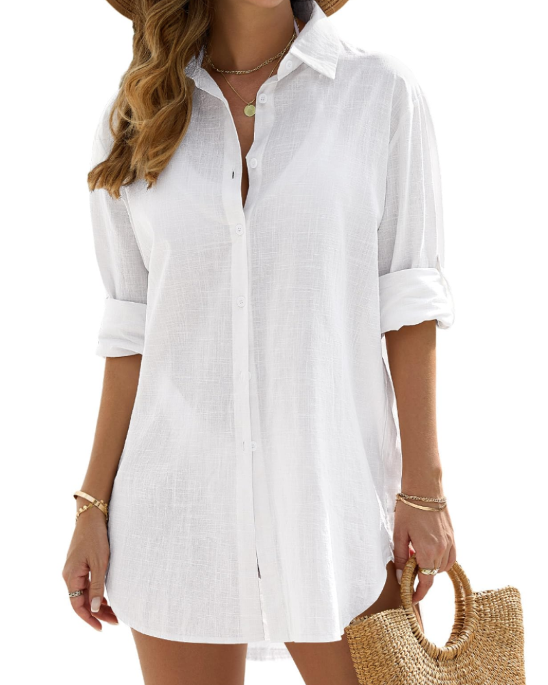 Camisa de Praia Mulher | Mangas Longas Ajustáveis | Tecido Leve