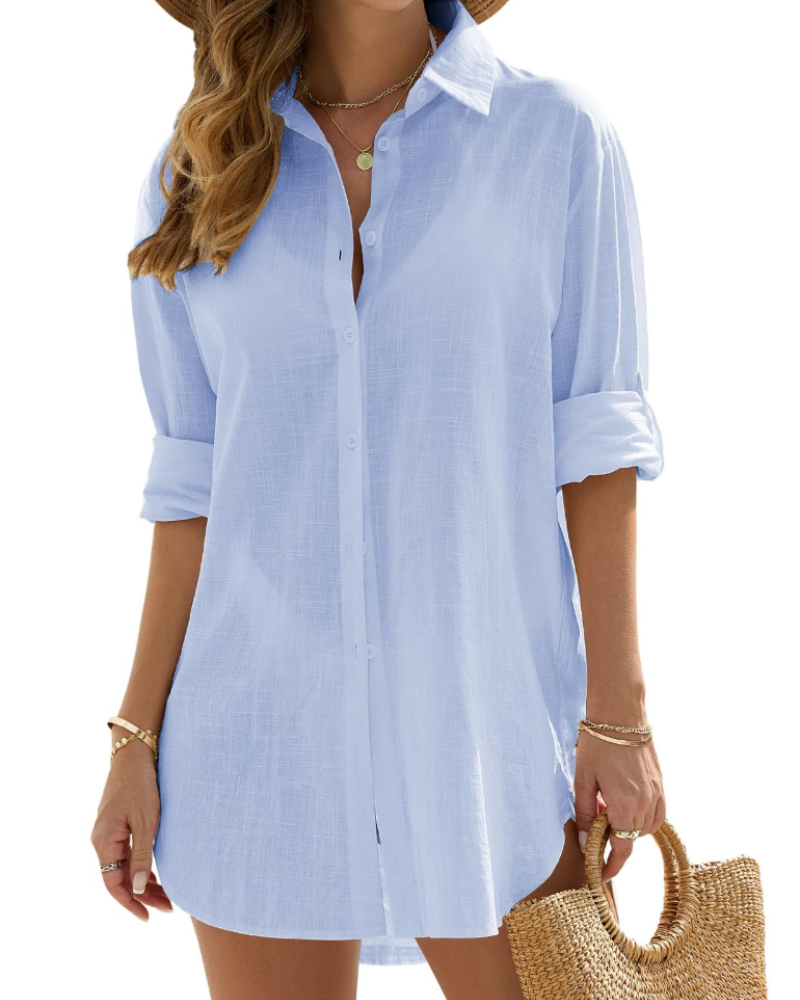 Camisa de Praia Mulher | Mangas Longas Ajustáveis | Tecido Leve