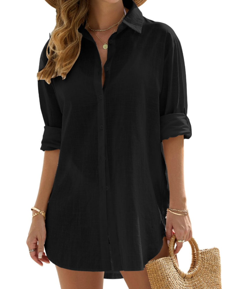 Camisa de Praia Mulher | Mangas Longas Ajustáveis | Tecido Leve