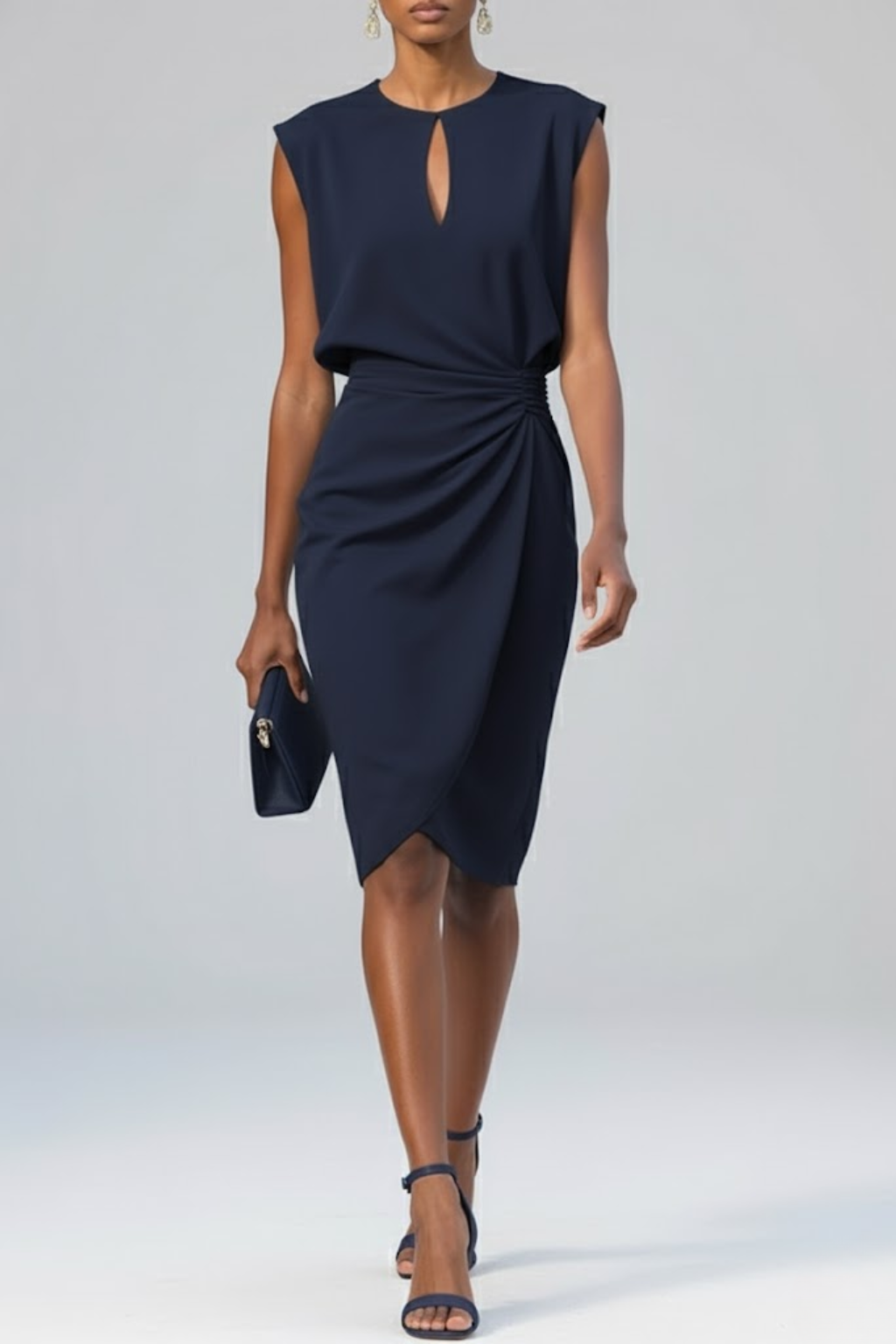 Romy | Vestido Midi Feminino Decote Vazado com Franzido