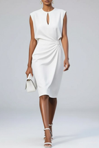 Romy | Vestido Midi Feminino Decote Vazado com Franzido