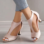 Cleo | Scarpin Feminino Bico Aberto Salto Alto Zíper Traseiro