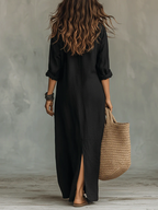 Vestido Maxi Feminino Solto Gola Estruturada