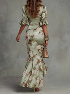 Vestido Longo Feminino Floral Decote em V