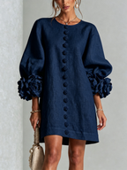 Mira | Vestido Feminino Linho Manga Bufante Mini Shift