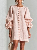 Mira | Vestido Feminino Linho Manga Bufante Mini Shift
