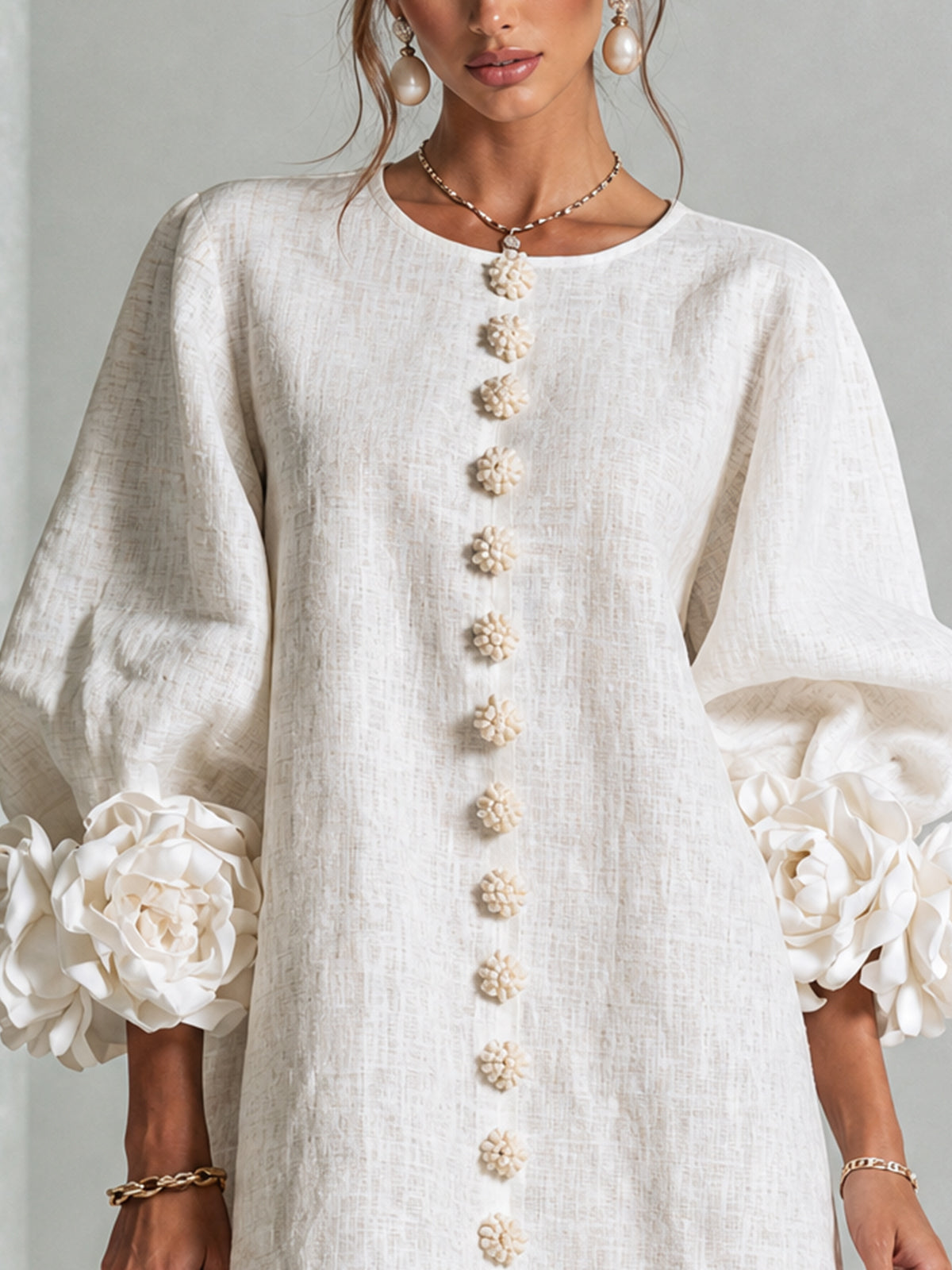 Mira | Vestido Feminino Linho Manga Bufante Mini Shift