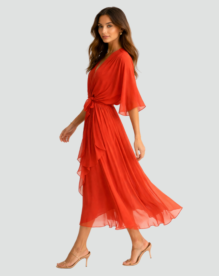 Mira | Vestido Longo Feminino Decote V Cós Amarrado