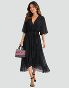 Mira | Vestido Longo Feminino Decote V Cós Amarrado