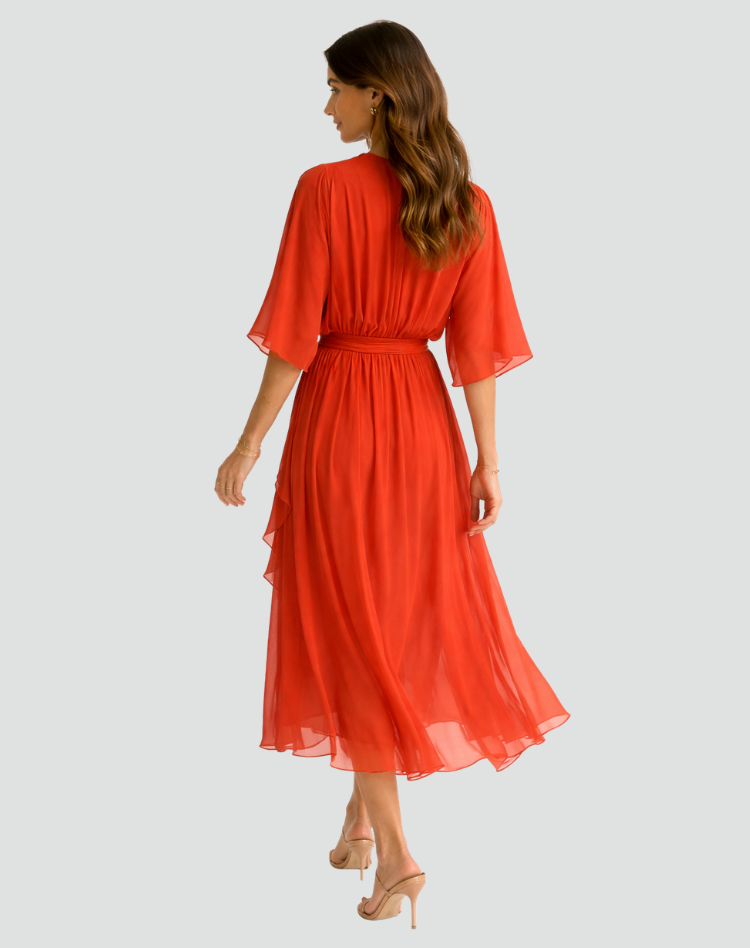 Mira | Vestido Longo Feminino Decote V Cós Amarrado