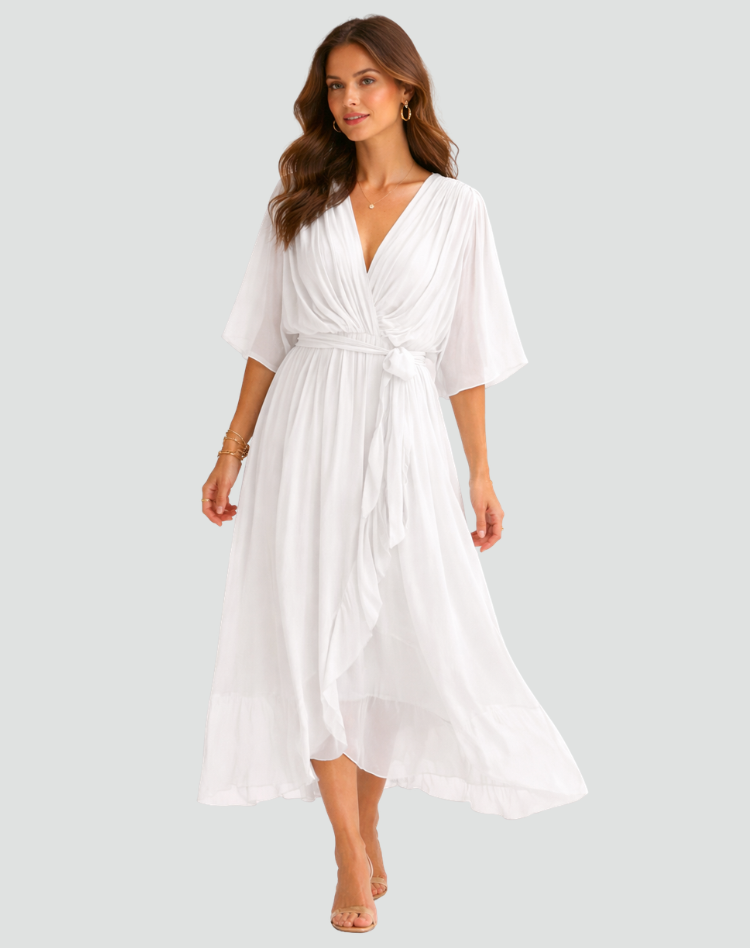 Mira | Vestido Longo Feminino Decote V Cós Amarrado