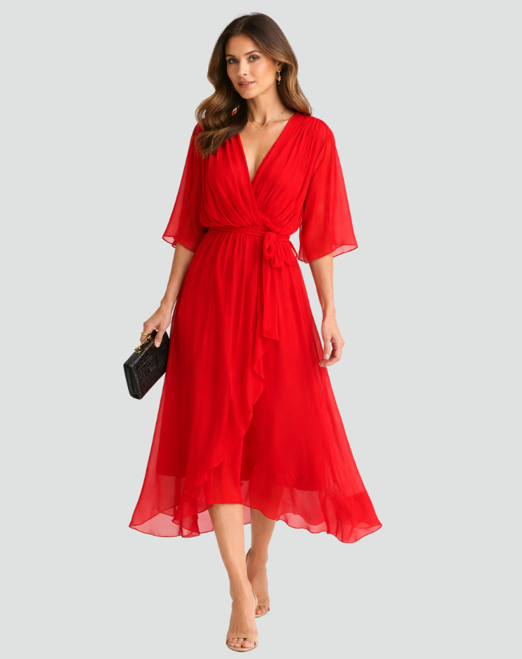 Mira | Vestido Longo Feminino Decote V Cós Amarrado
