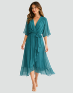 Mira | Vestido Longo Feminino Decote V Cós Amarrado
