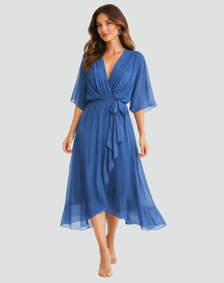 Mira | Vestido Longo Feminino Decote V Cós Amarrado