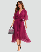 Mira | Vestido Longo Feminino Decote V Cós Amarrado