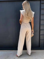 Mulher Jumpsuit Perna Larga Mangas Borboleta