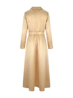 Una | Vestido Maxi Feminino Linha A Decote V Plissado Cintura Alta