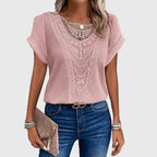 Nova | Blusa Feminina Meia Malha Rendada Decote Redondo