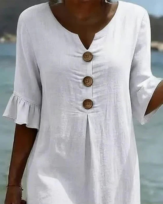 Vestido de Algodão e Linho para Mulher Verão | Botões, Solto, Respirável