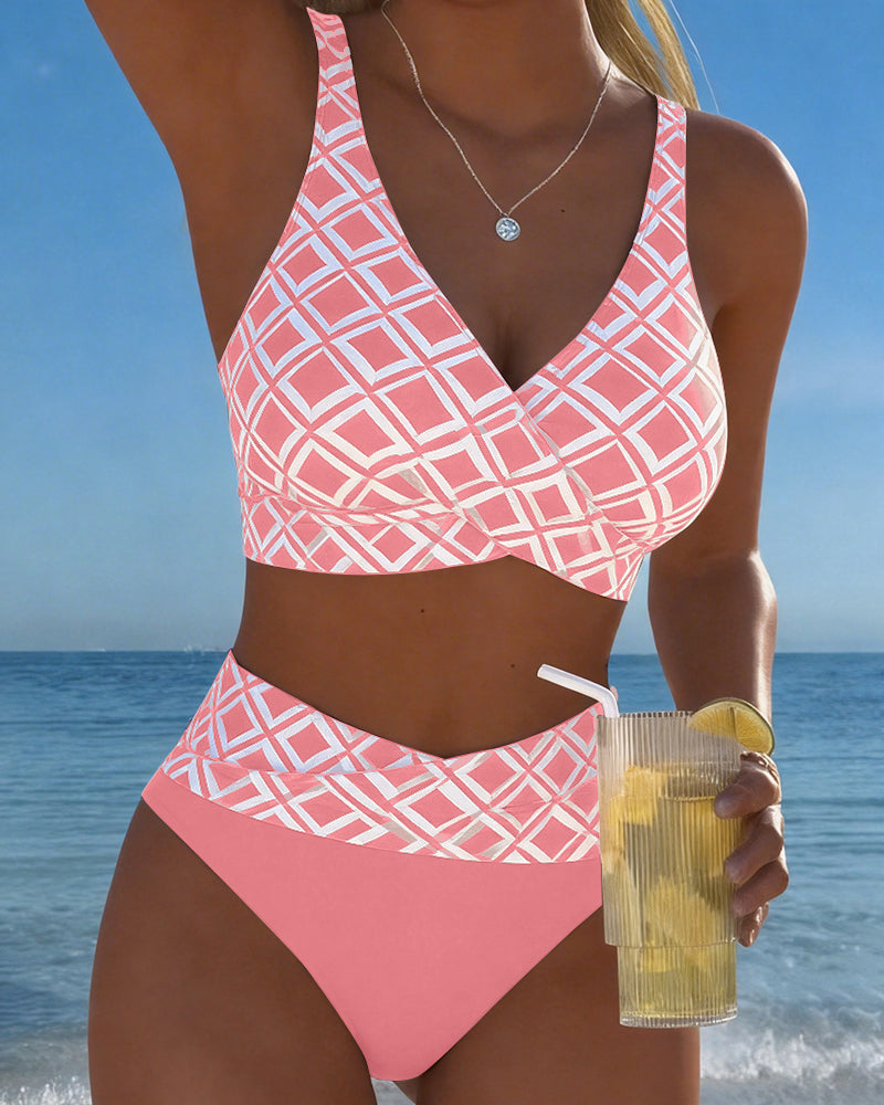 Bikini Feminino Xadrez Sem Aro Calcinha Alta
