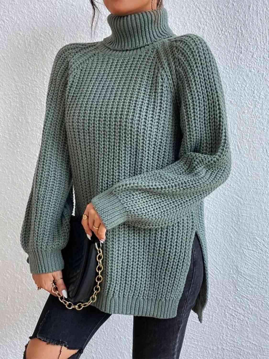 Perla | Camisola Feminina Gola Alta Canelada com Fenda Lateral