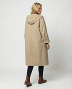 Mulheres Gabardine Impermeável com Capuz Longa