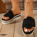 Reva | Sandálias Ortopédicas Femininas | Plataforma Cunha, Laço, Peep Toe | Conforto