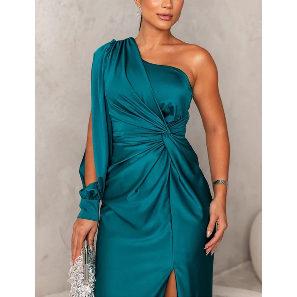 Vestido de Noite Feminino | Uma Ombreira, Assimétrico, Ajustado