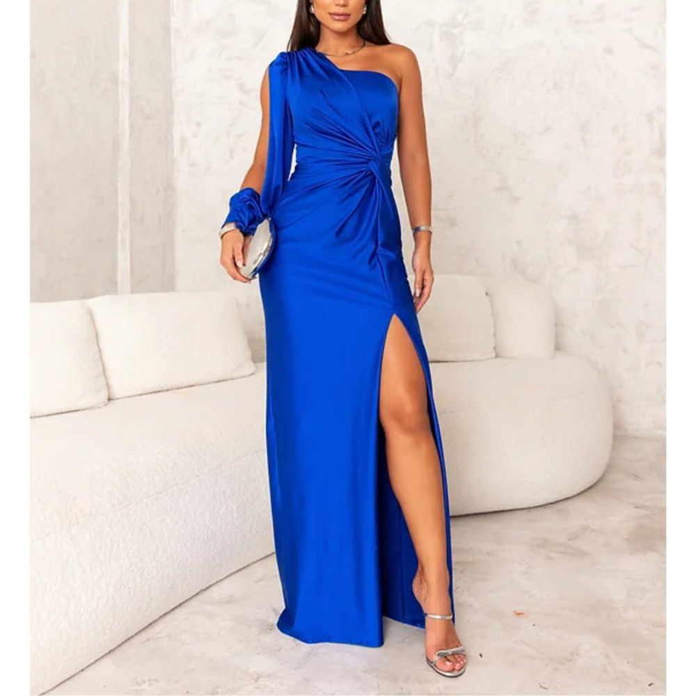 Vestido de Noite Feminino | Uma Ombreira, Assimétrico, Ajustado