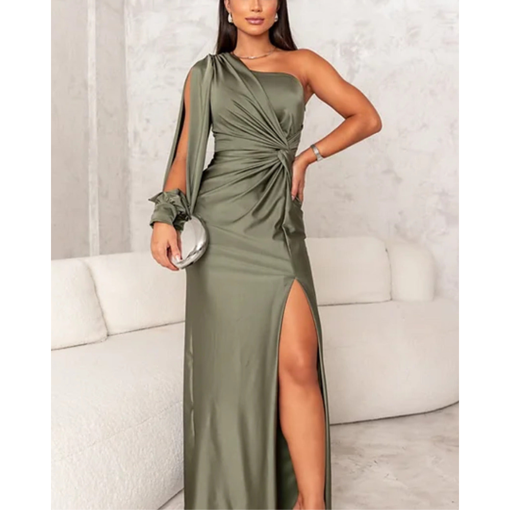 Vestido de Noite Feminino | Uma Ombreira, Assimétrico, Ajustado