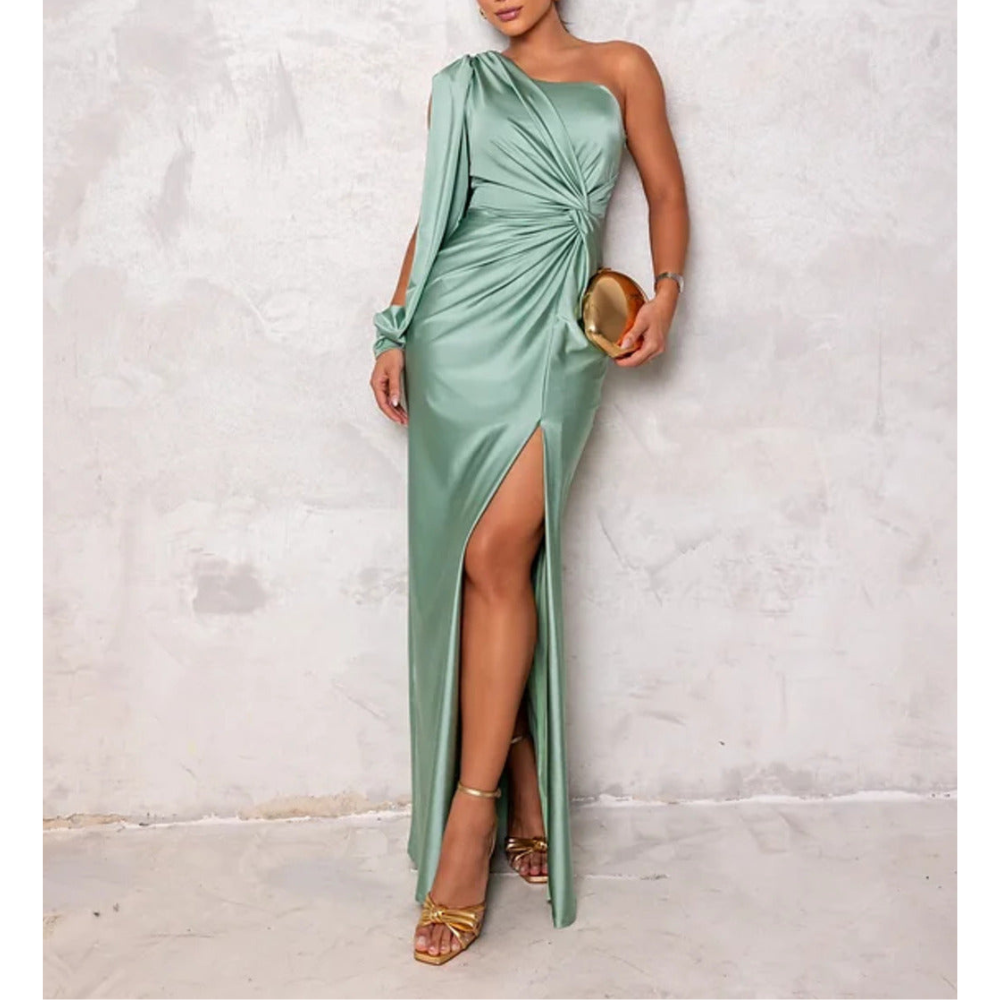 Vestido de Noite Feminino | Uma Ombreira, Assimétrico, Ajustado
