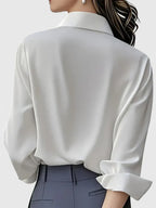 Iris | Mulher Blusa Cetim Botões Manga Comprida