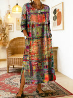 Lena | Vestido Jeans com Patchwork Étnico Feminino