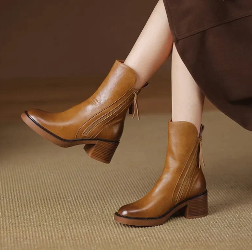 Cora | Mulher Couro Bota Ankle Salto Bloco