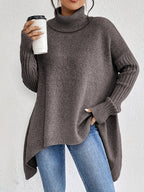 Mulher Camisola Tricot Gola Alta Assimétrica