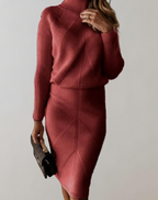 Cassia | Mulher Conjunto Tricot Gola Alta Saia Slim