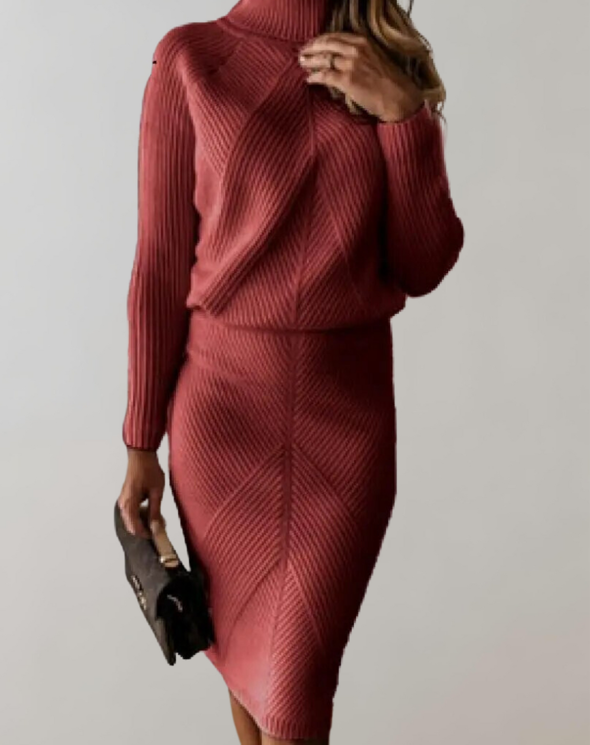 Cassia | Mulher Conjunto Tricot Gola Alta Saia Slim